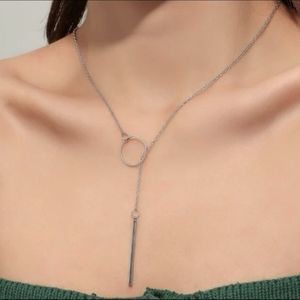 🔥🖤 Lariat Necklace in Silver; Slide Through Bar Necklace